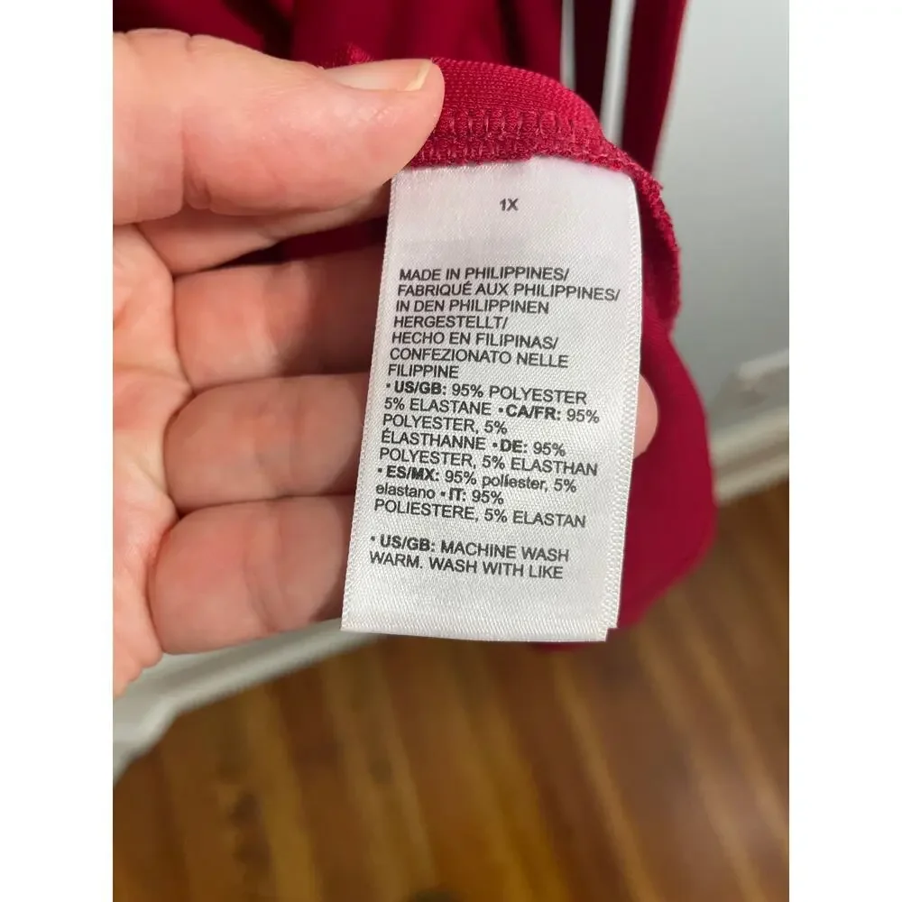 Lark & Ro women’s 1X red faux wrap dress midi v-neck - Picture 5 of 8